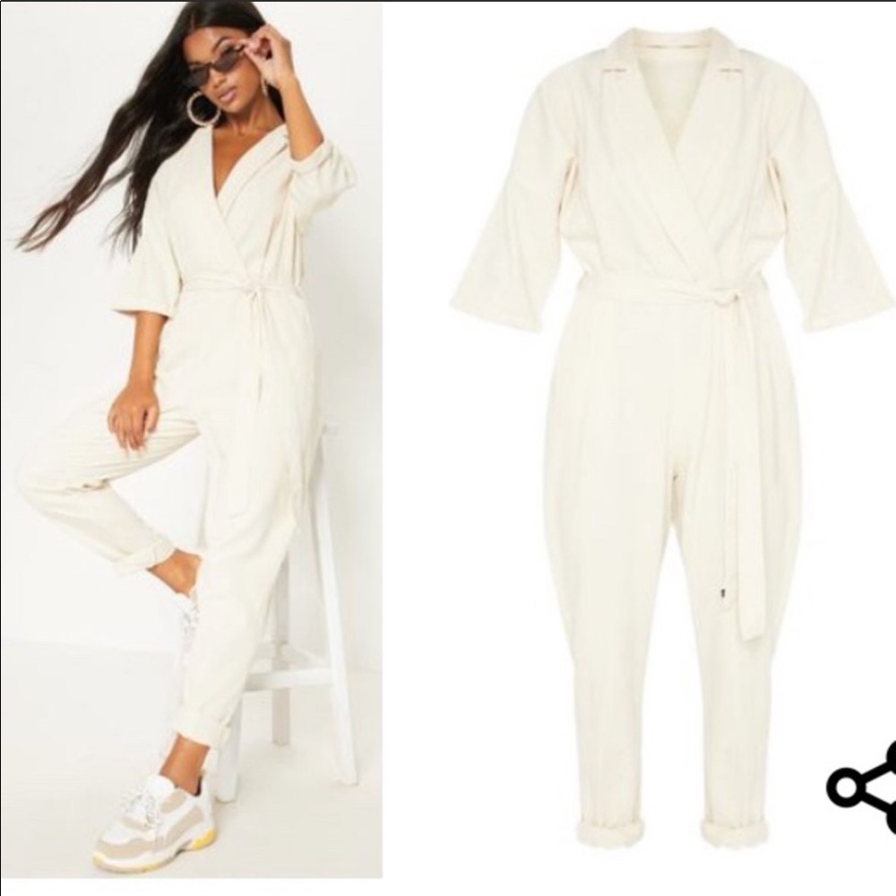 Prettylittlething Ecru Denim Jumpsuit